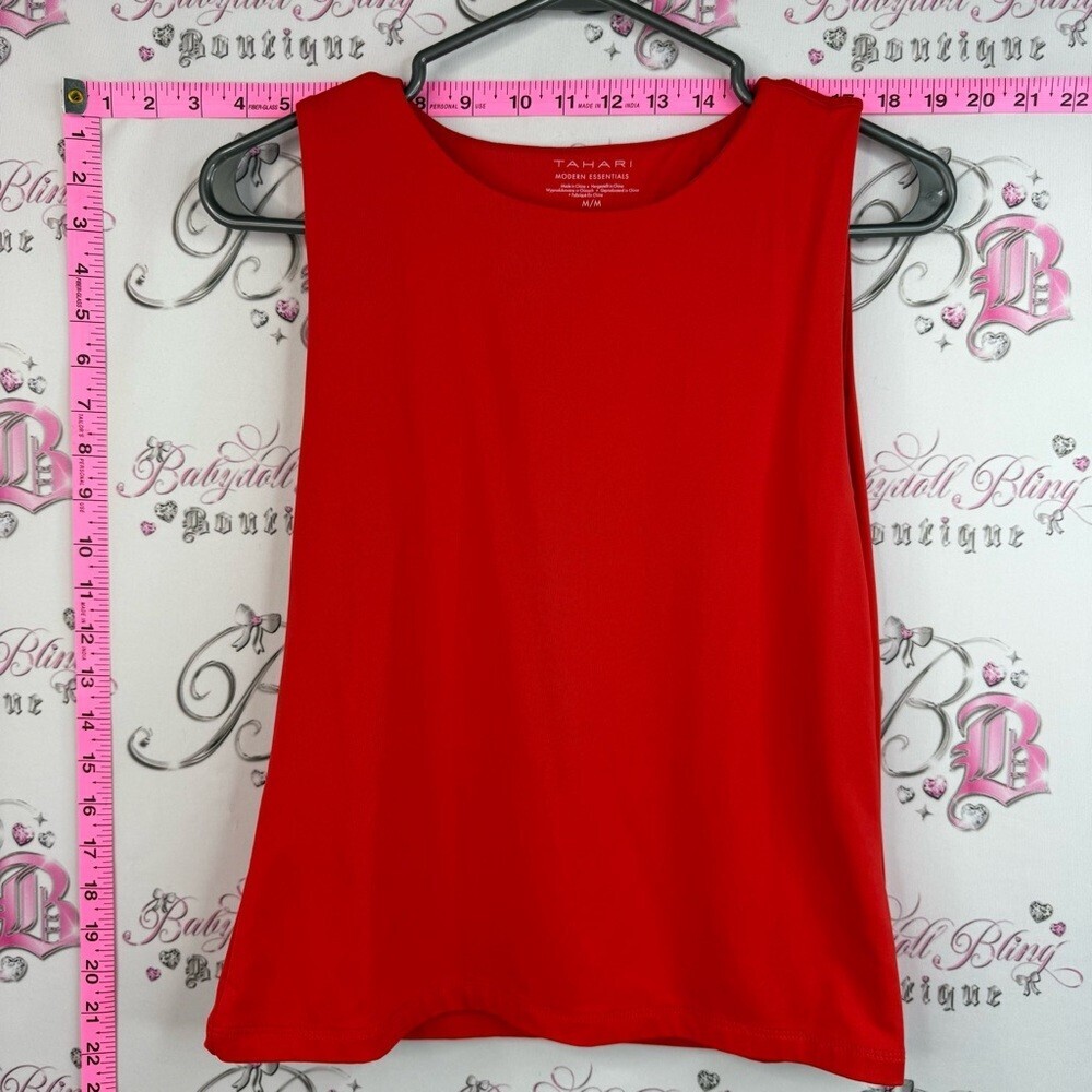 TAHARI tank top bright red stretchy modern essentials Sleeveless Red Women's Top